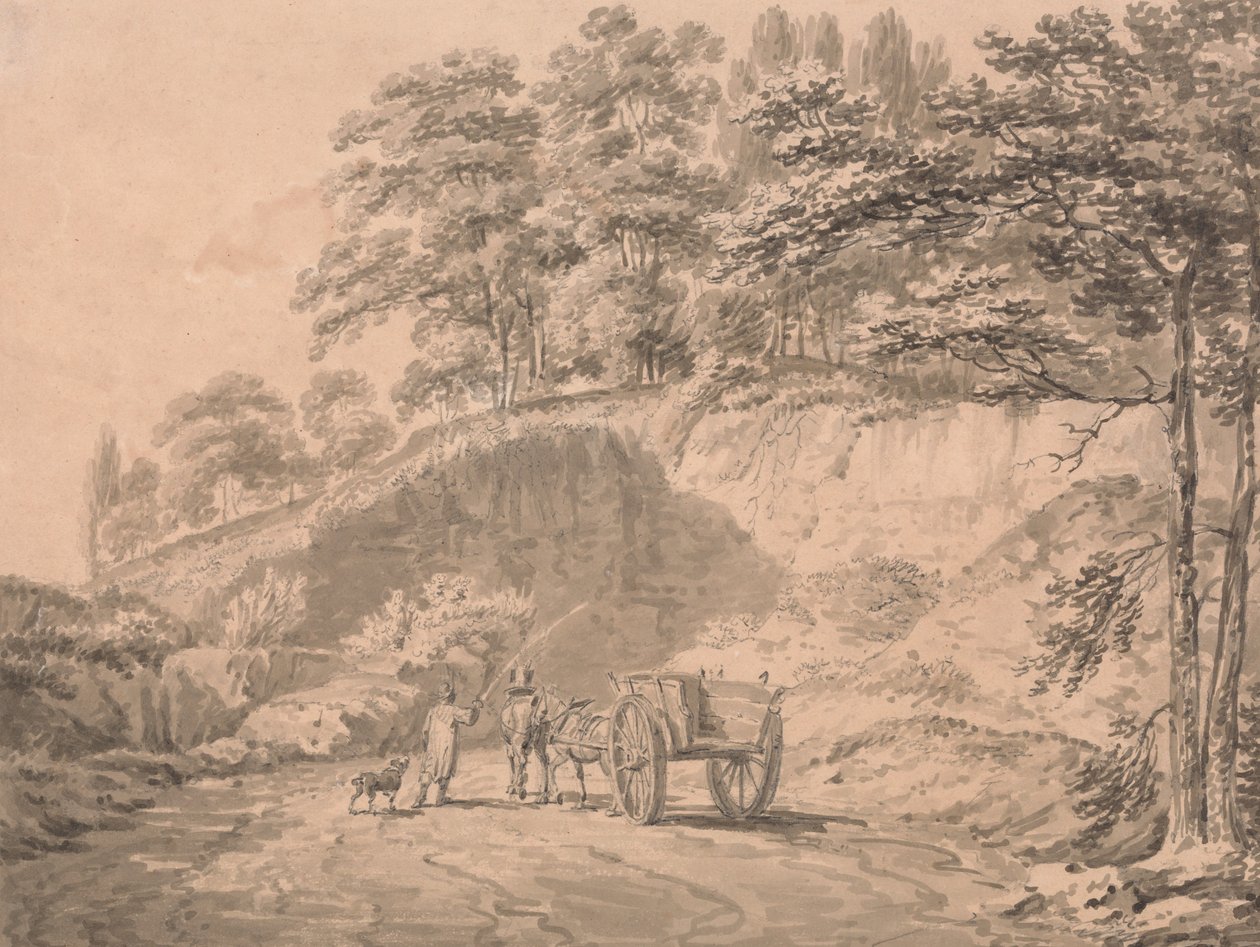 Man met paard en kar die een steengroeve binnenrijdt door Joseph Mallord William Turner