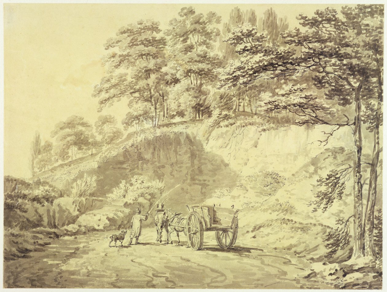 Man met paard en wagen die een steengroeve binnenrijdt, ca. 1797 door Joseph Mallord William Turner