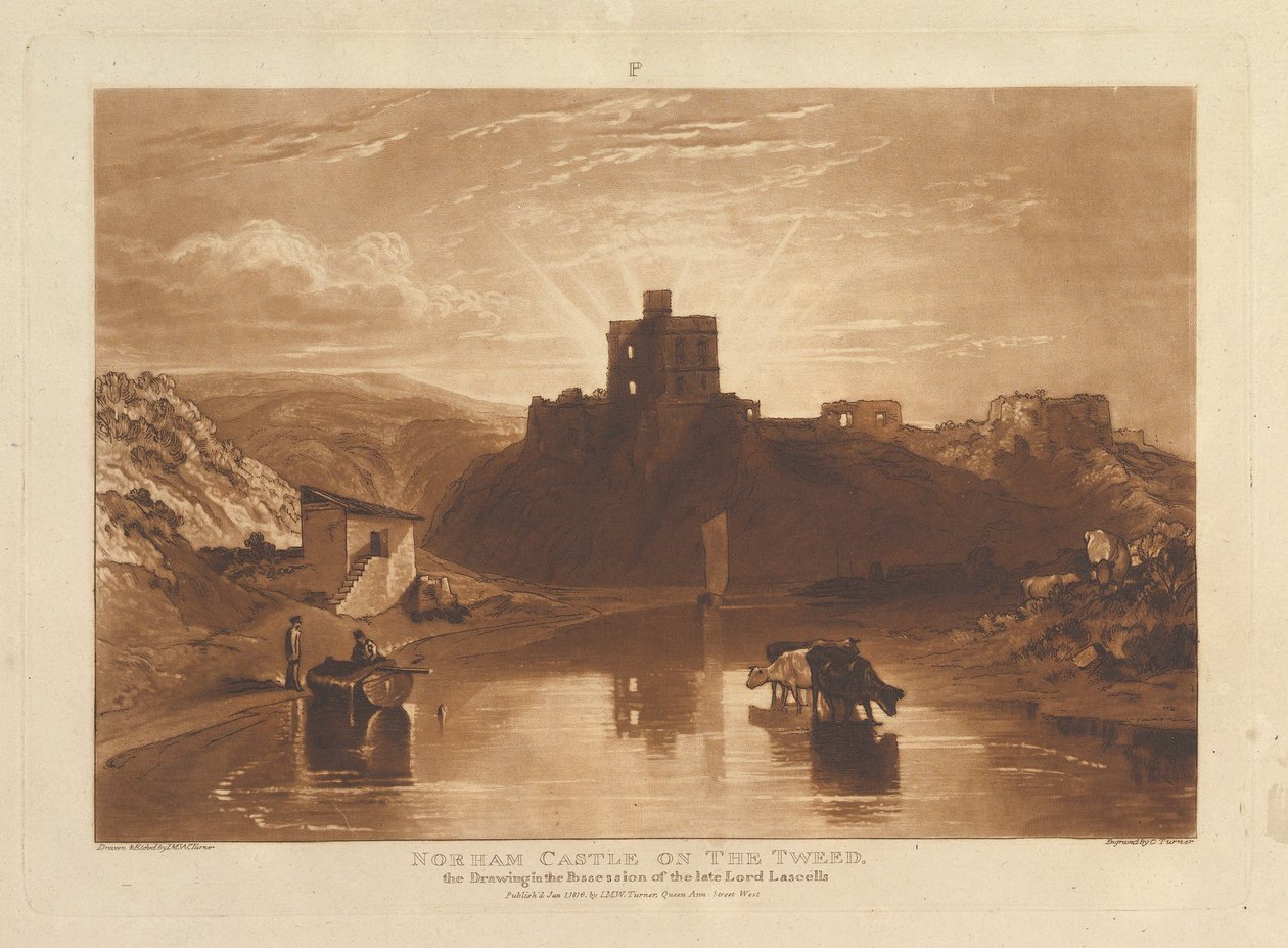 Kasteel Norham aan de Tweed Liber Studiorum, deel XII, plaat 57, 1 januari 1816 door Joseph Mallord William Turner