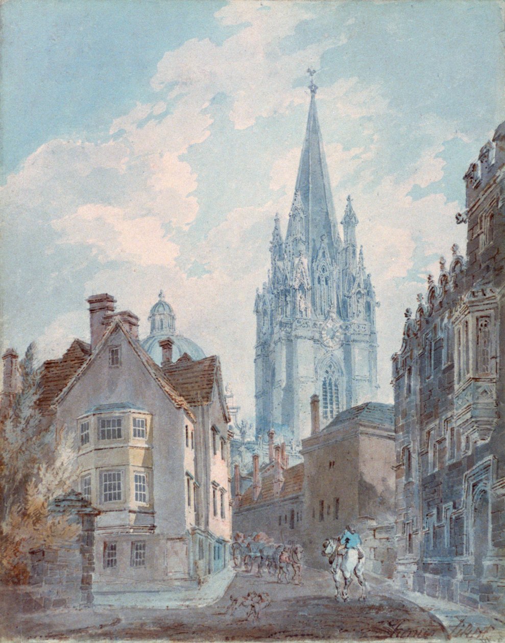 Oxford: St Marys vanaf Oriel Lane, 1792-1793 door Joseph Mallord William Turner