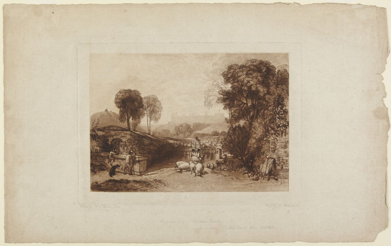 Schapen wassen, Windsor Castle (uit het *Liber Studiorum*) door Joseph Mallord William Turner