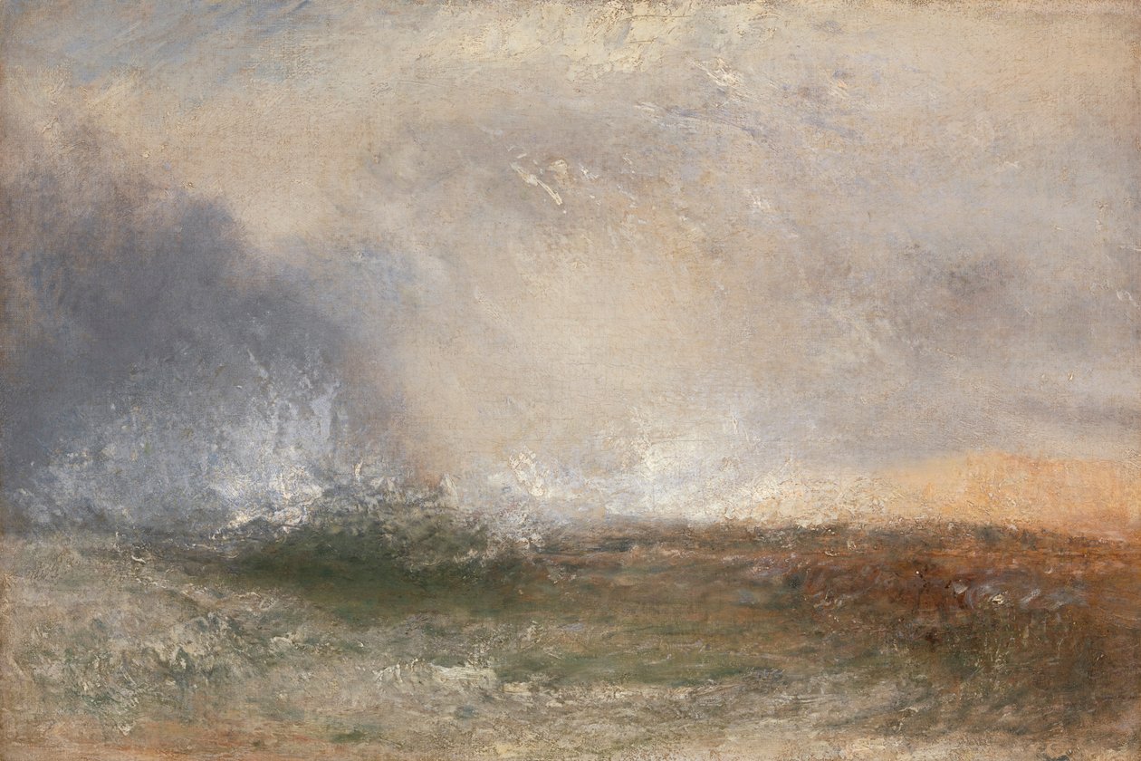 Stormachtige zee die op een kust breekt door Joseph Mallord William Turner