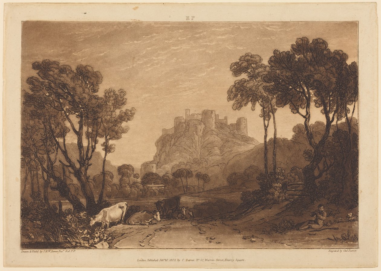 Het kasteel boven de weiden door Joseph Mallord William Turner