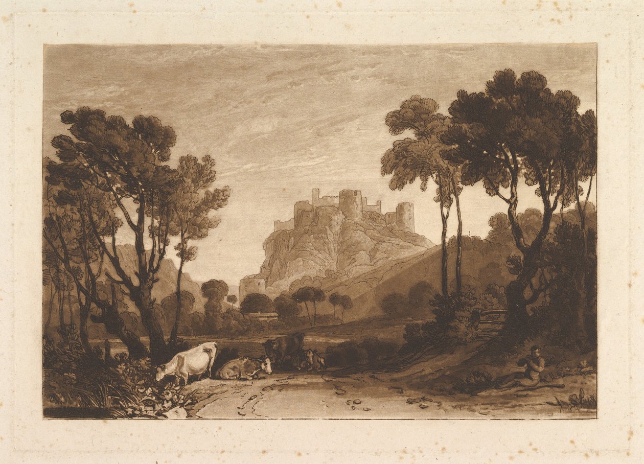 Het kasteel boven de weiden Liber Studiorum, deel II, plaat 8, 1808 door Joseph Mallord William Turner