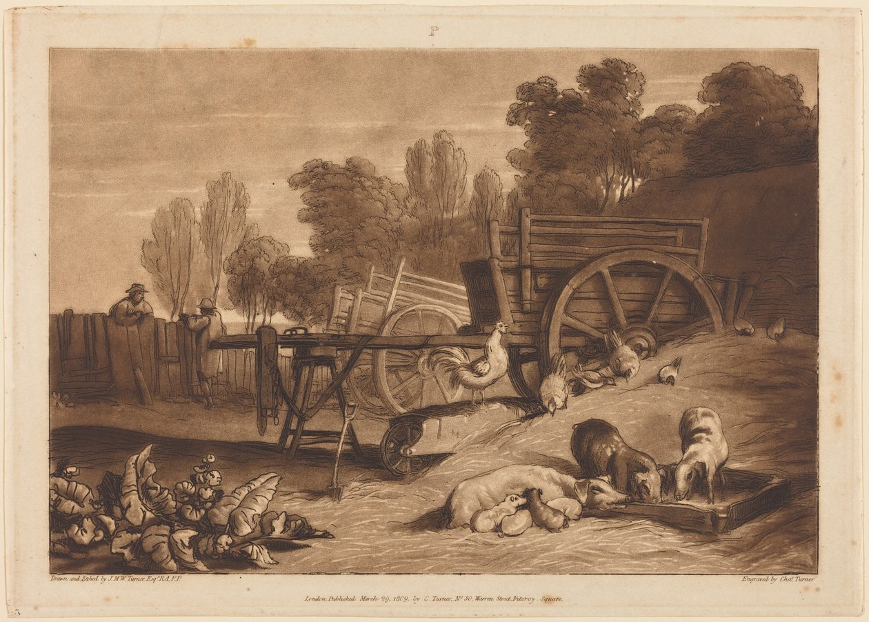 Het boerenerf met de haan door Joseph Mallord William Turner