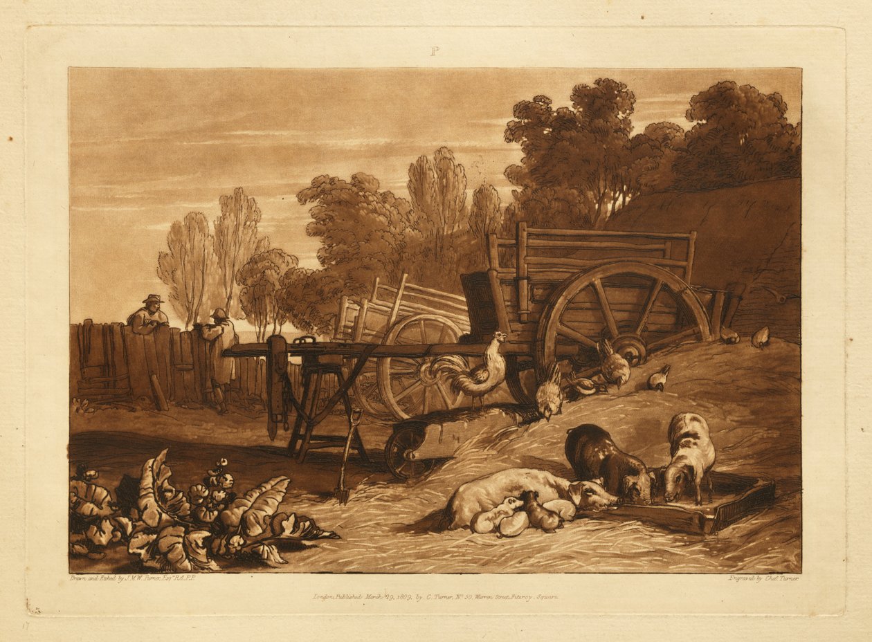 Het boerenerf met de haan door Joseph Mallord William Turner