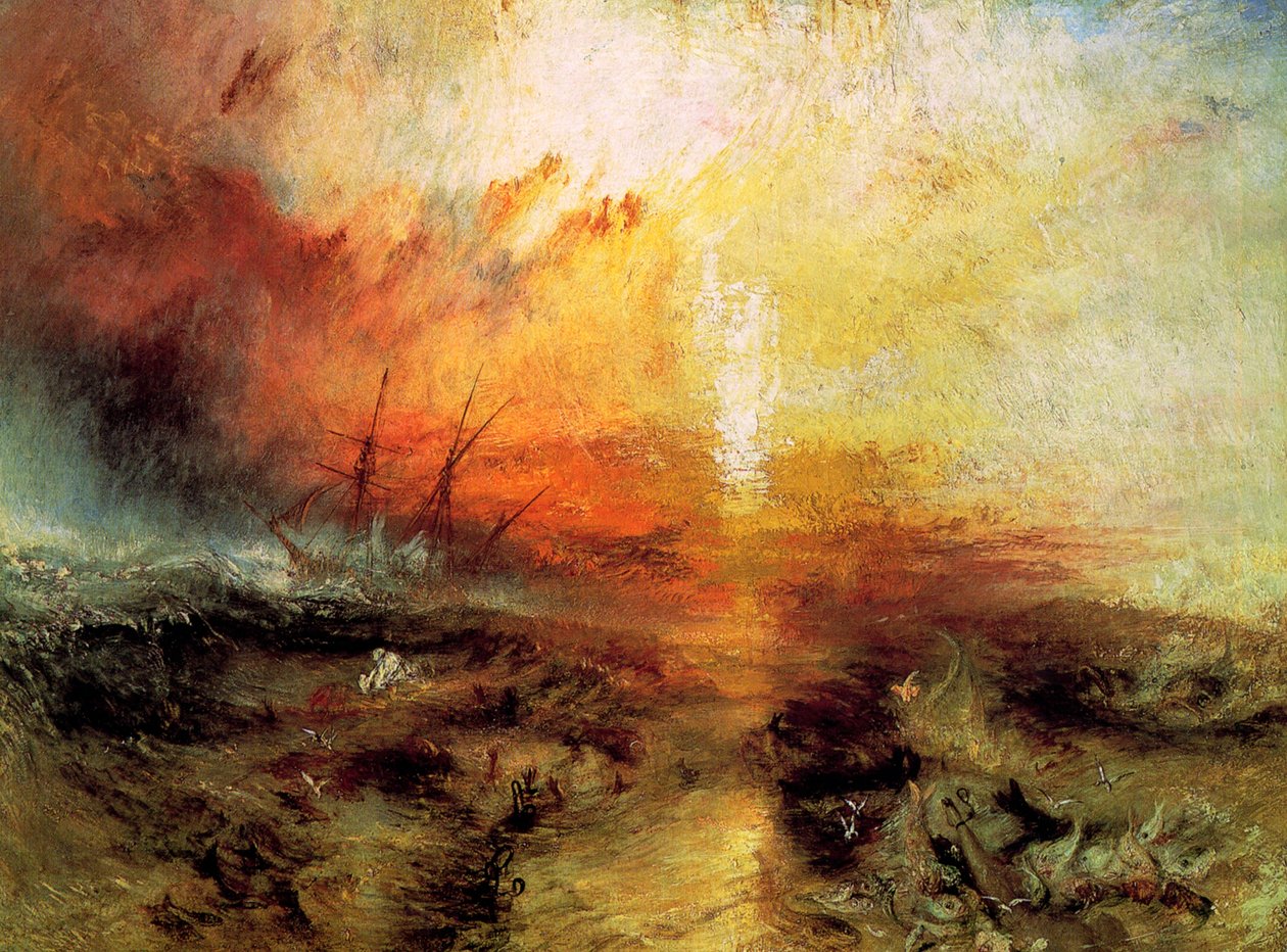 Het slavenschip Slaven gooien de doden en stervenden overboord, Tyfoon komt op, 1840 door Joseph Mallord William Turner