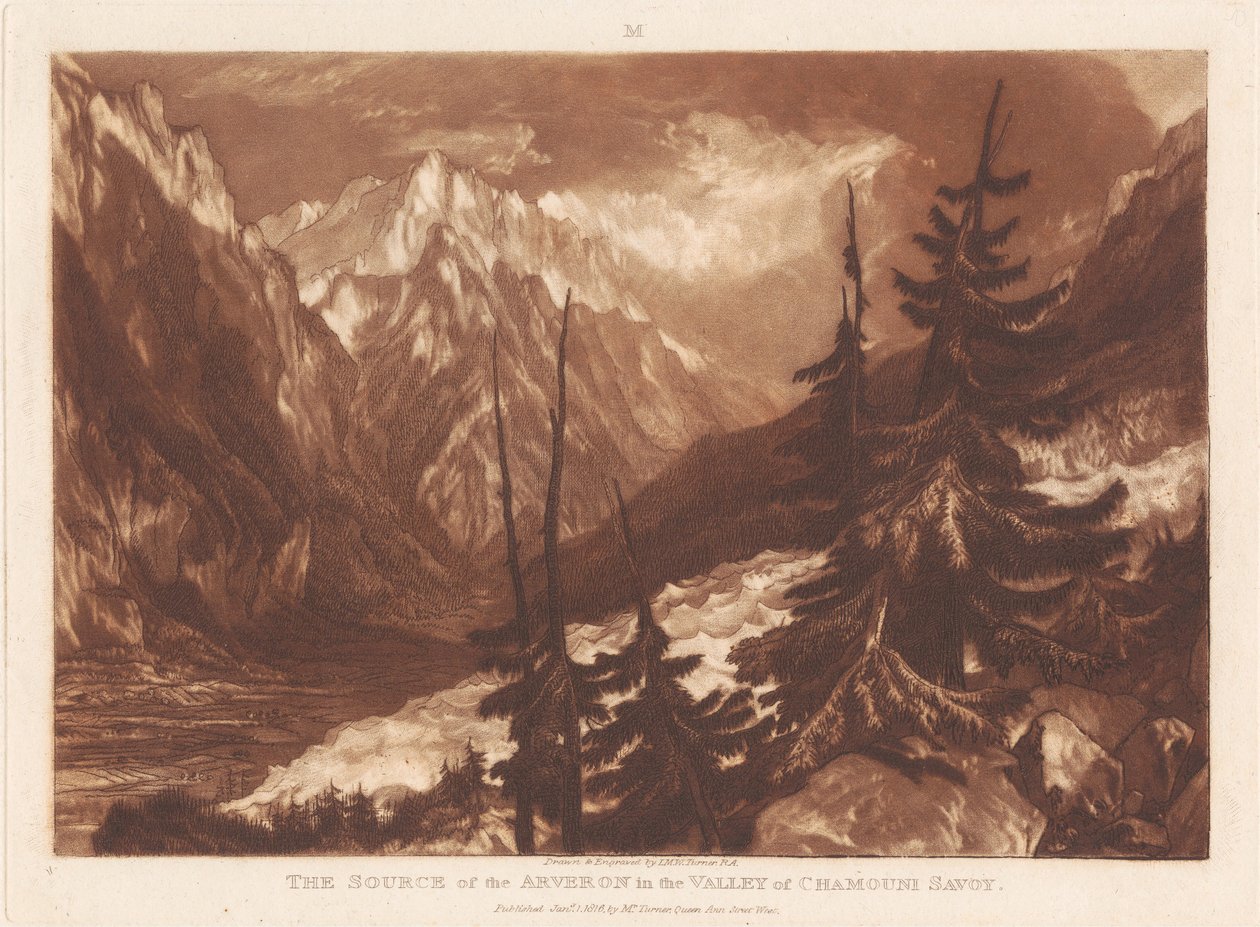 De bron van de Arveron in de vallei van Chamouni, Savoye door Joseph Mallord William Turner