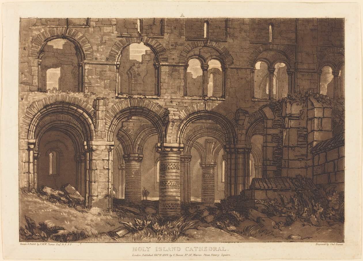 Kathedraal van Holy Island door Joseph Mallord William Turner and Charles Turner