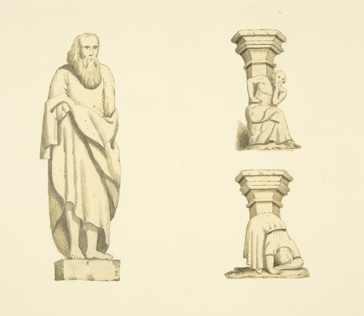 Beeld en twee balken in nissen van de toren van St Mary Redcliffe door Joseph Manning