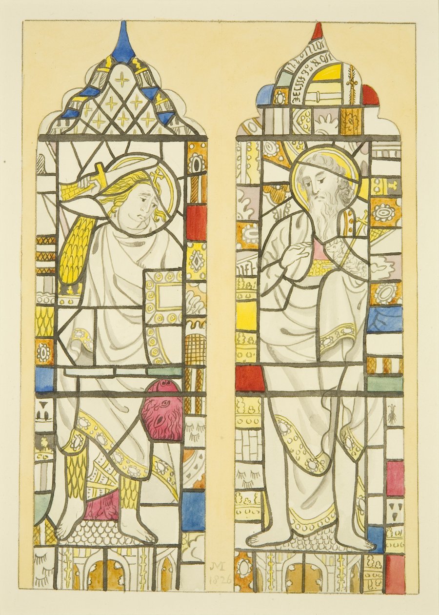 Glas-in-lood in het noordraam, noordtransept van St Mary Redcliffe door Joseph Manning