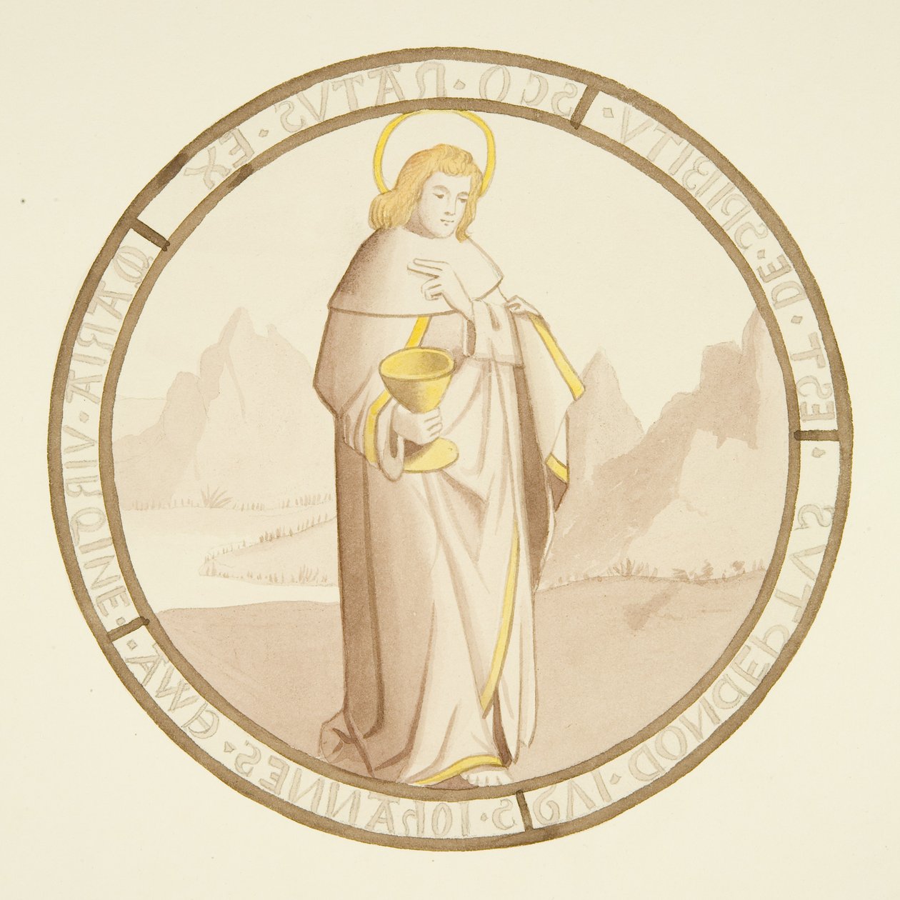 Glas-in-loodraam in de privékapel van het bisschoppelijk paleis: St. Johannes door Joseph Manning