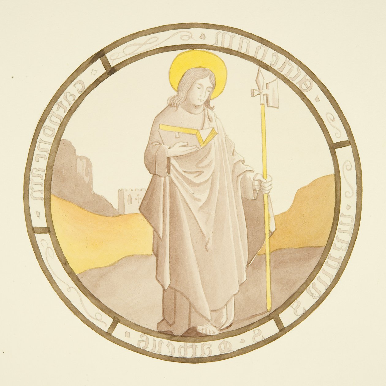 Glas-in-loodraam in de privékapel van het bisschoppelijk paleis: St. Mattheüs door Joseph Manning
