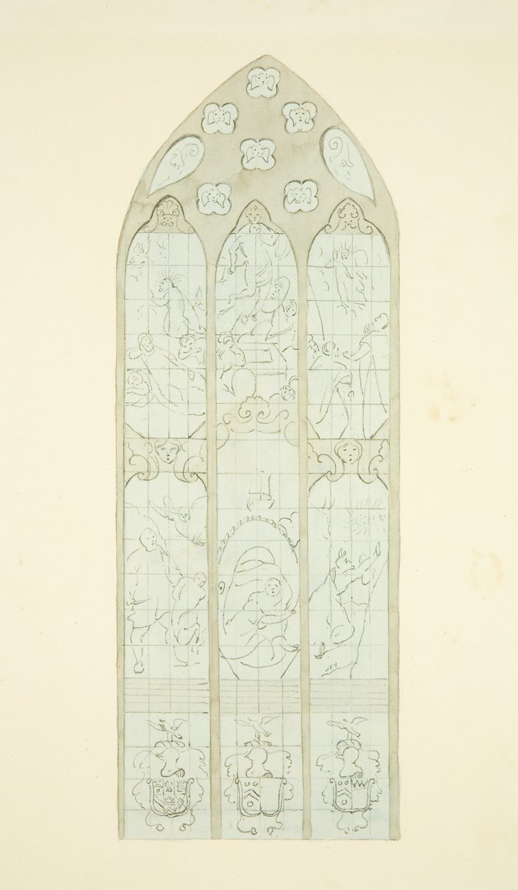 Glas-in-loodraam aan de oostkant van de noordbeuk van de kathedraal van Bristol door Joseph Manning