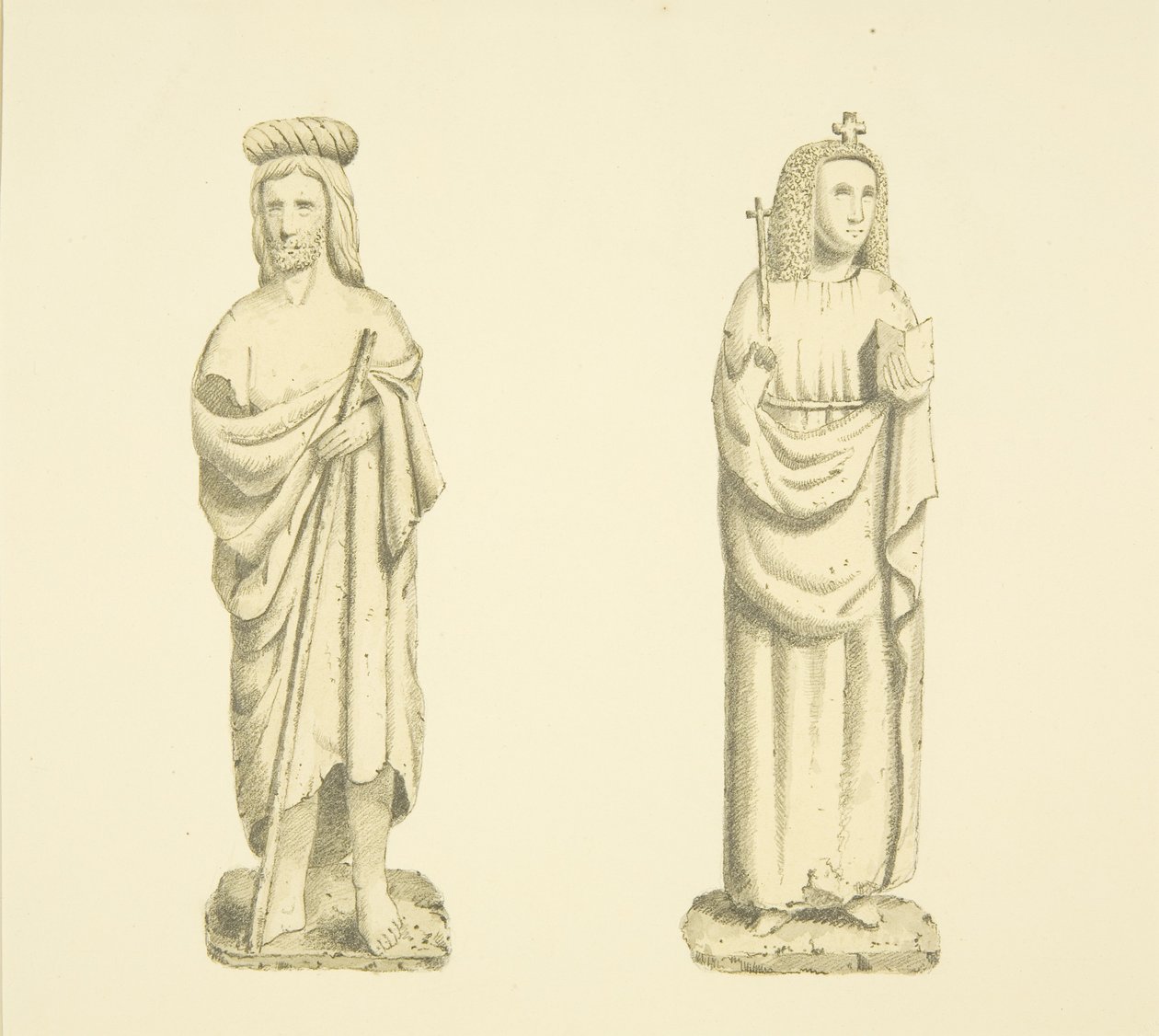 Twee figuren in nissen van de Toren van St Mary Redcliffe door Joseph Manning