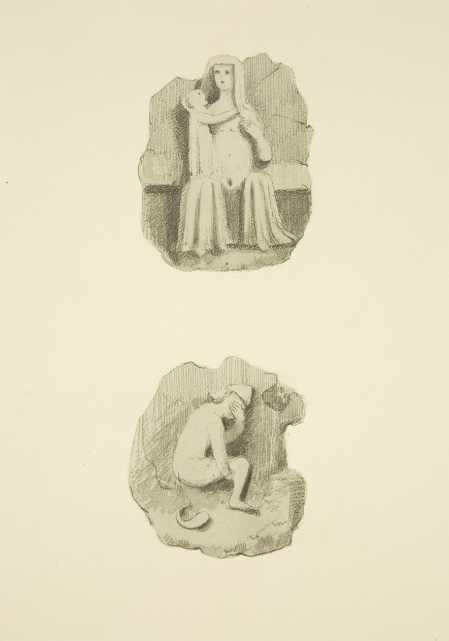 Twee gewelfstenen (kraagstenen) in het plafond van St. Mary Redcliffe door Joseph Manning