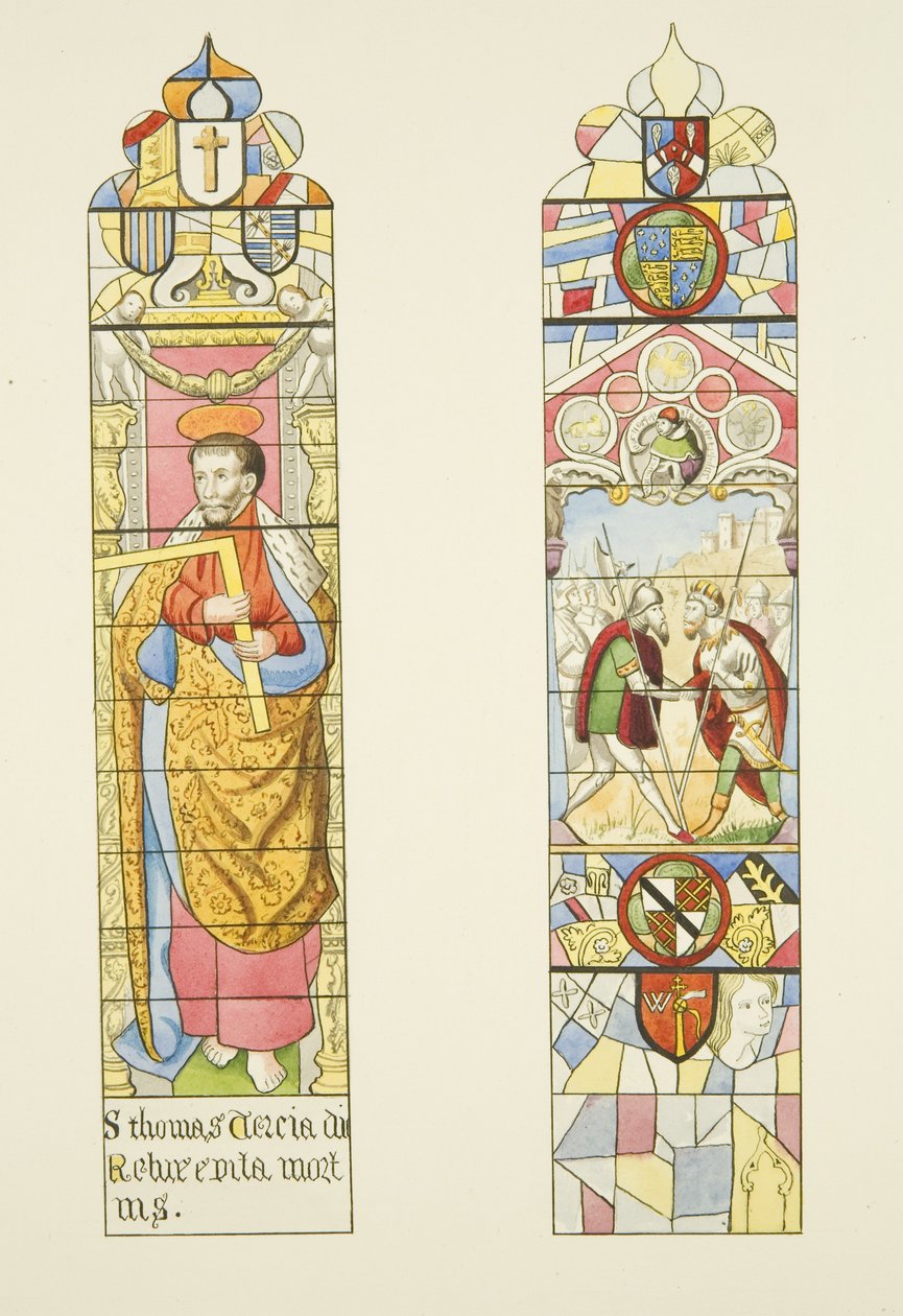 Twee glas-in-loodramen die het altaarraam van St. Mark