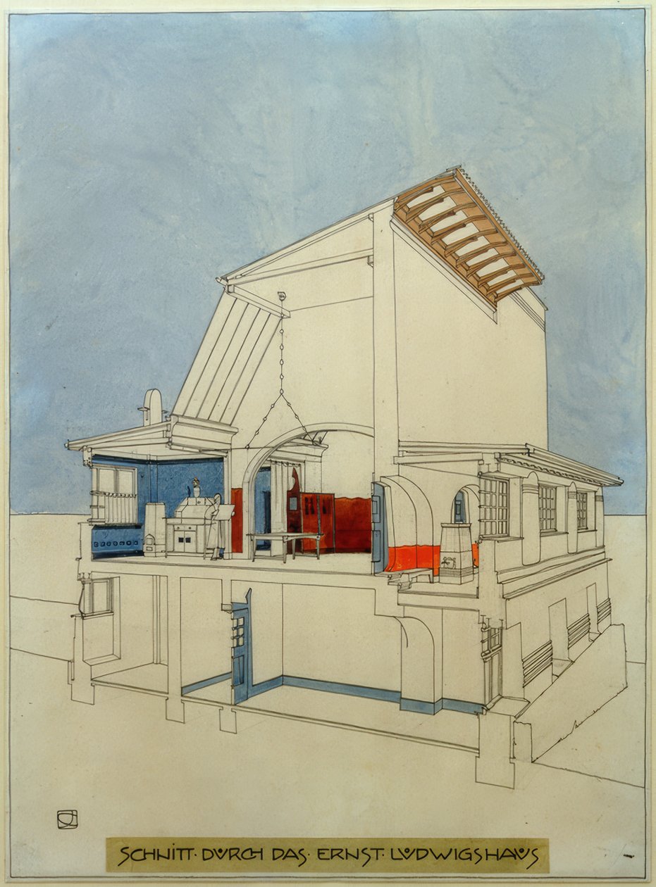 Doorsnede van het Ernst-Ludwigs-Haus door Joseph Maria Olbrich