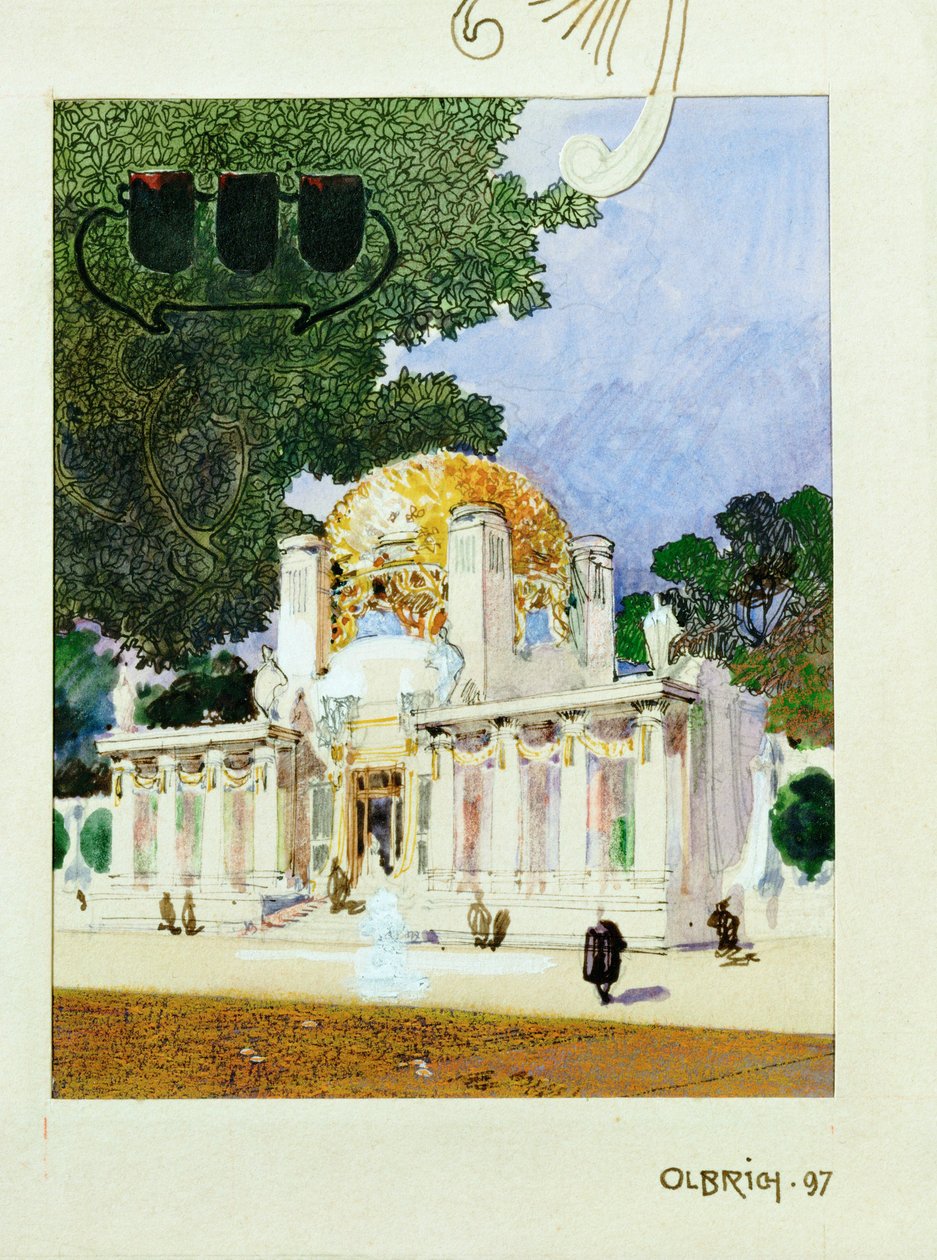 Schets voor het gebouw van de Wiener Secession - ... (aquarel) door Joseph Maria Olbrich