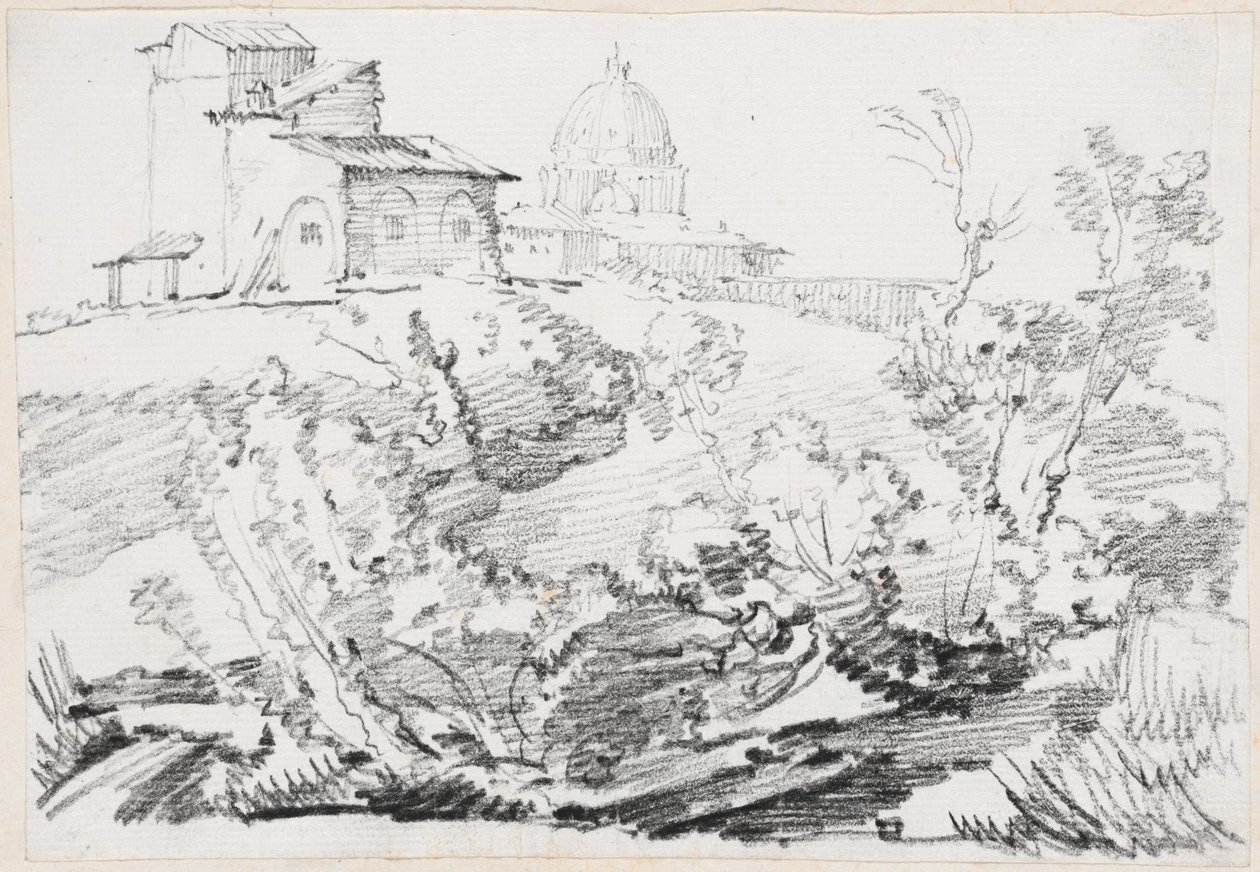 Een Gebouw op een Heuvel met Sint-Pieter in de Verte door Joseph Marie Vien