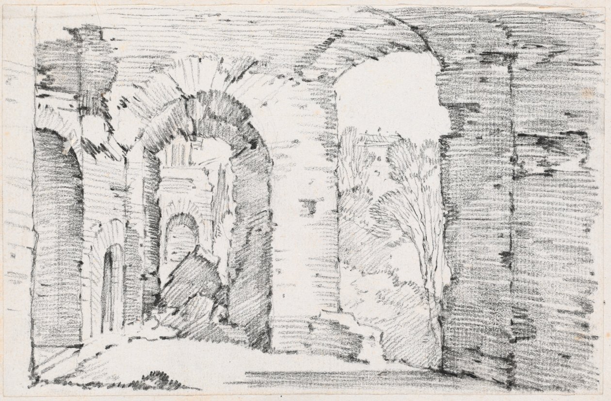 Gebogen doorgangen van een vervallen gebouw door Joseph Marie Vien