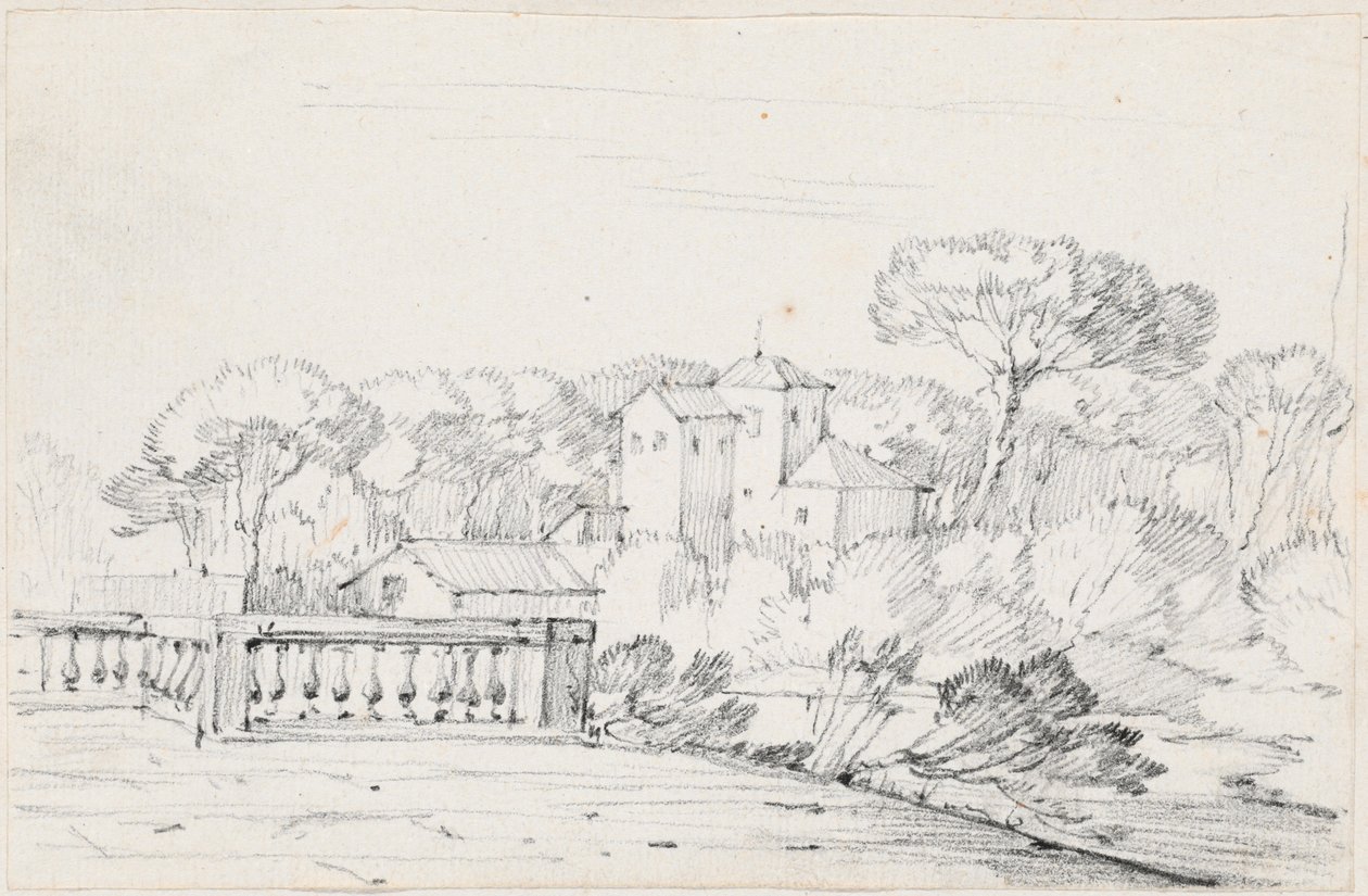 Terras bij een Rivier met een Villa en Bomen Verderop door Joseph Marie Vien