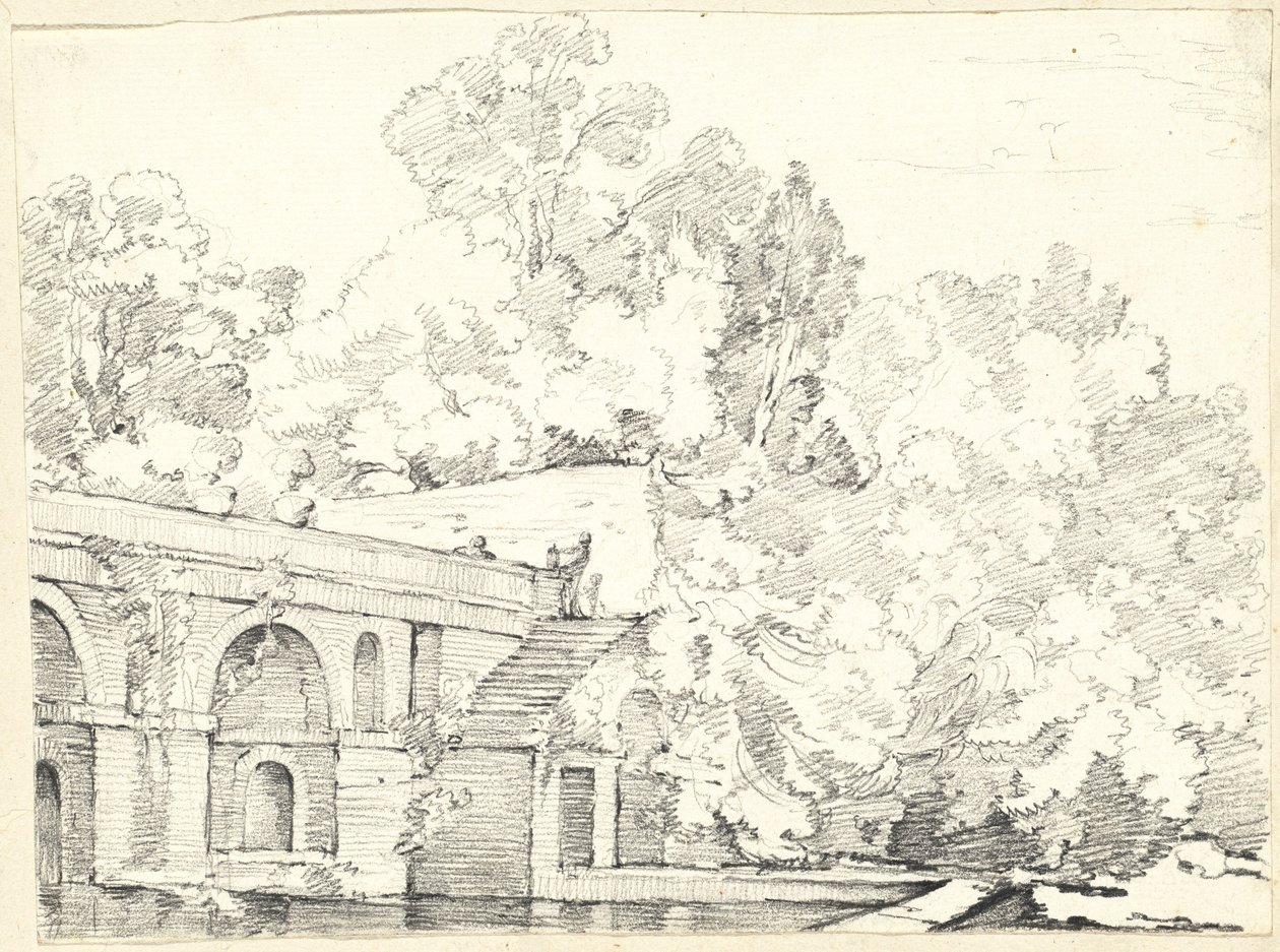 De visvijver bij Villa Madama door Joseph Marie Vien