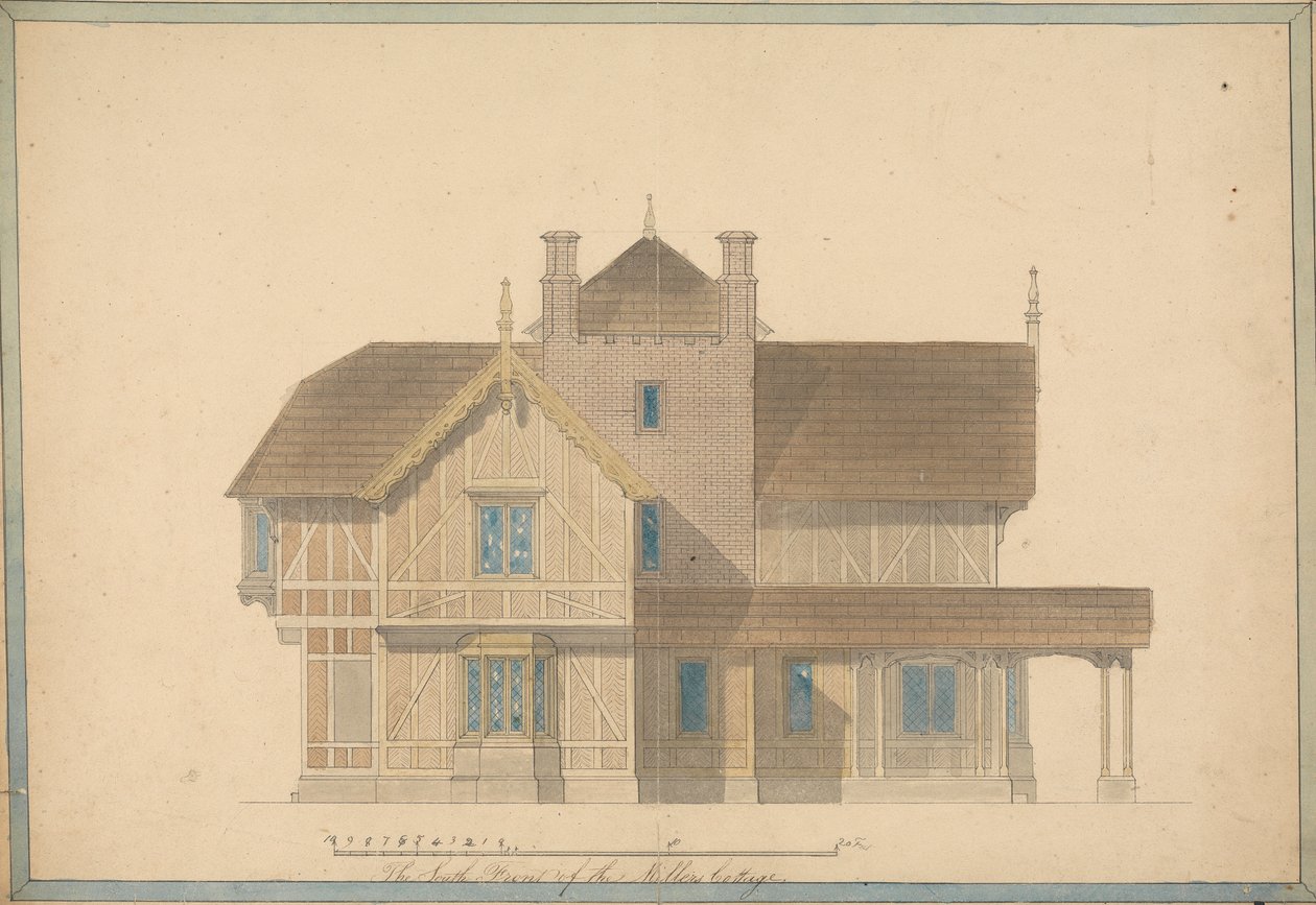 Het Huisje van de Molenaar bij Chatsworth: Zuidelijke Vooraanzicht door Joseph Michael Gandy