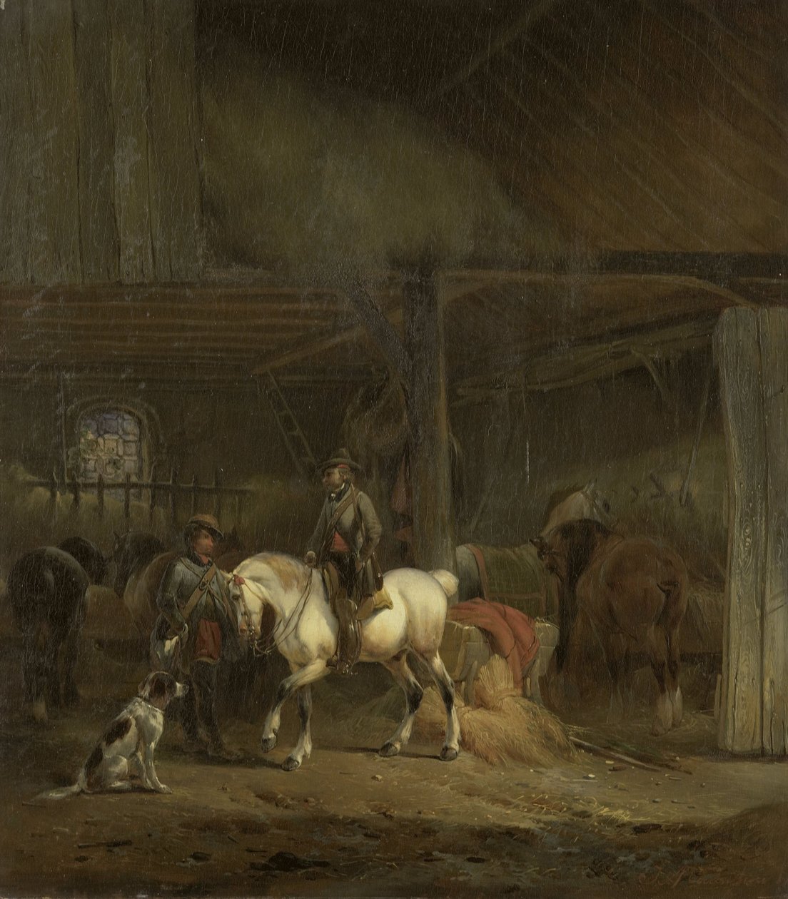 Paardenstal, ca. 1830-1840 (olieverf op paneel) door Joseph Moerenhout