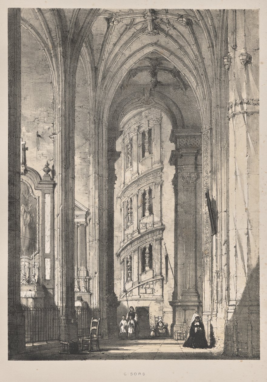 Architectuur van de Middeleeuwen: Kerk van St. Gisors, Interieur door Joseph Nash