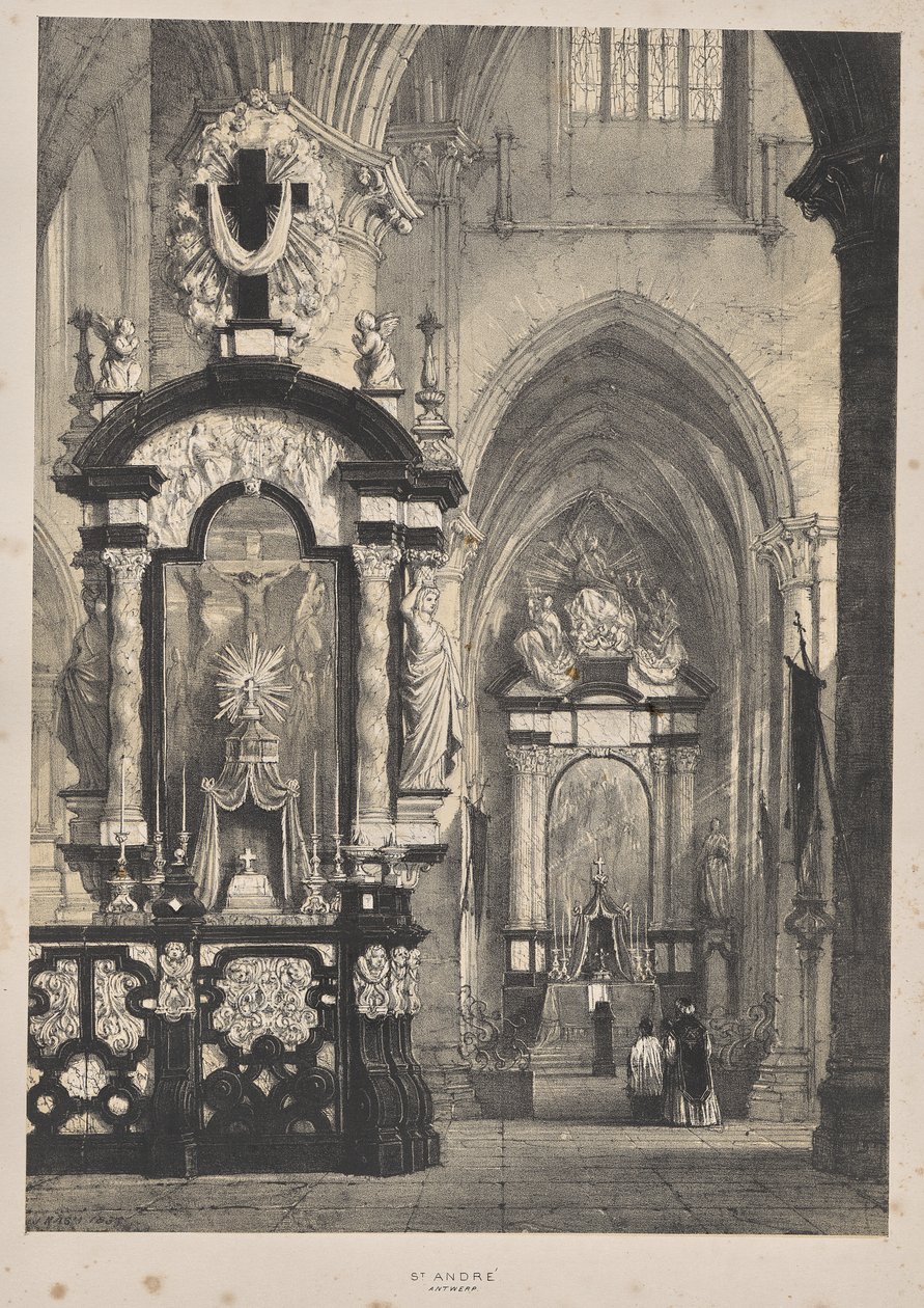 Architectuur van de Middeleeuwen: St. Andre, Antwerpen door Joseph Nash