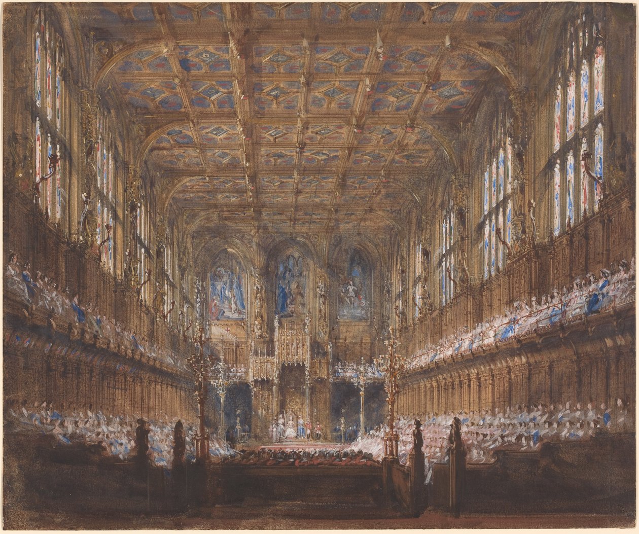 De staatsopening van het parlement in het herbouwde Hogerhuis door Joseph Nash