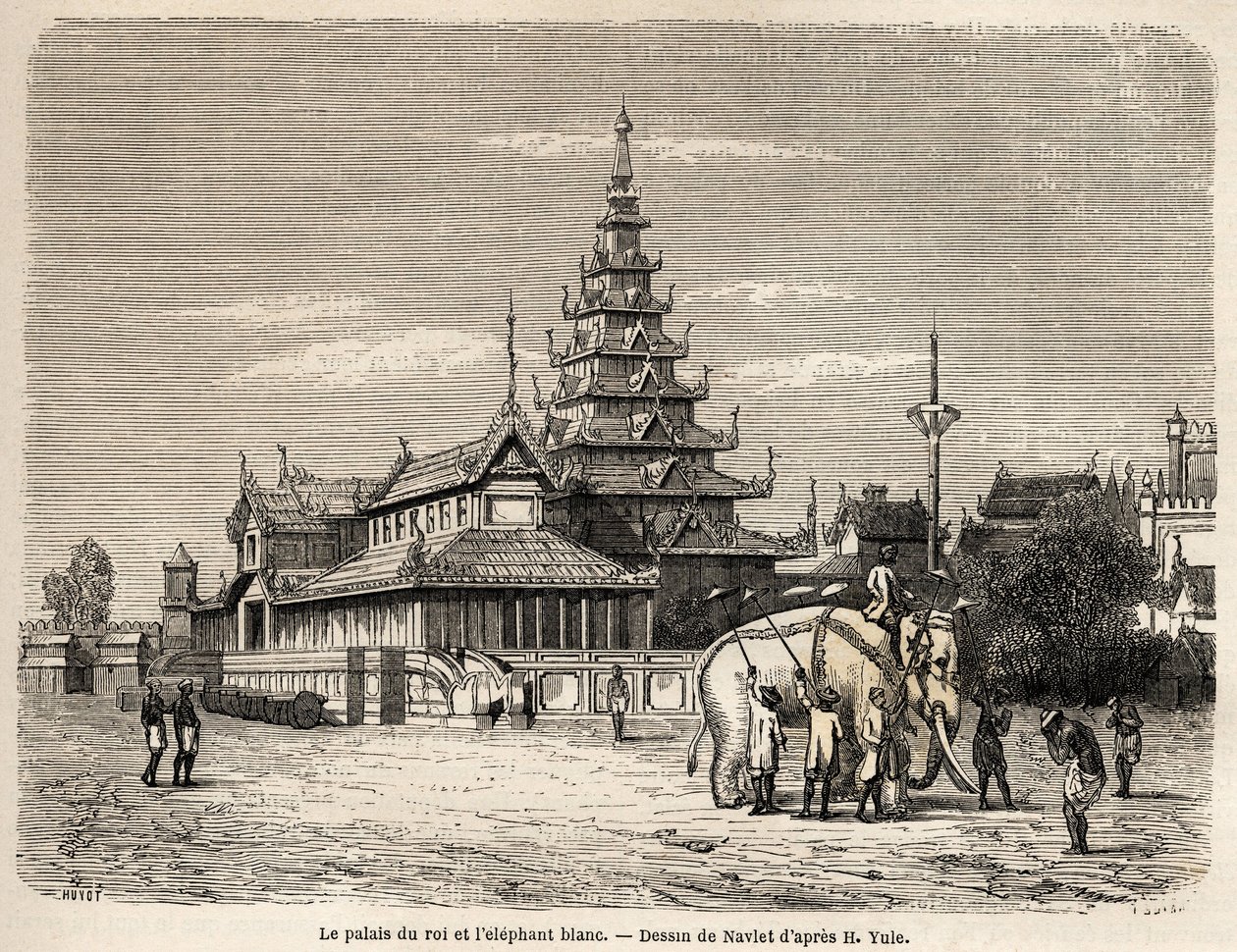 Het paleis van de koning van Ava, in Amarapoura (het huidige Birma). Gravure in Le tour du monde, nouveau journal des voyages. door Joseph Navlet