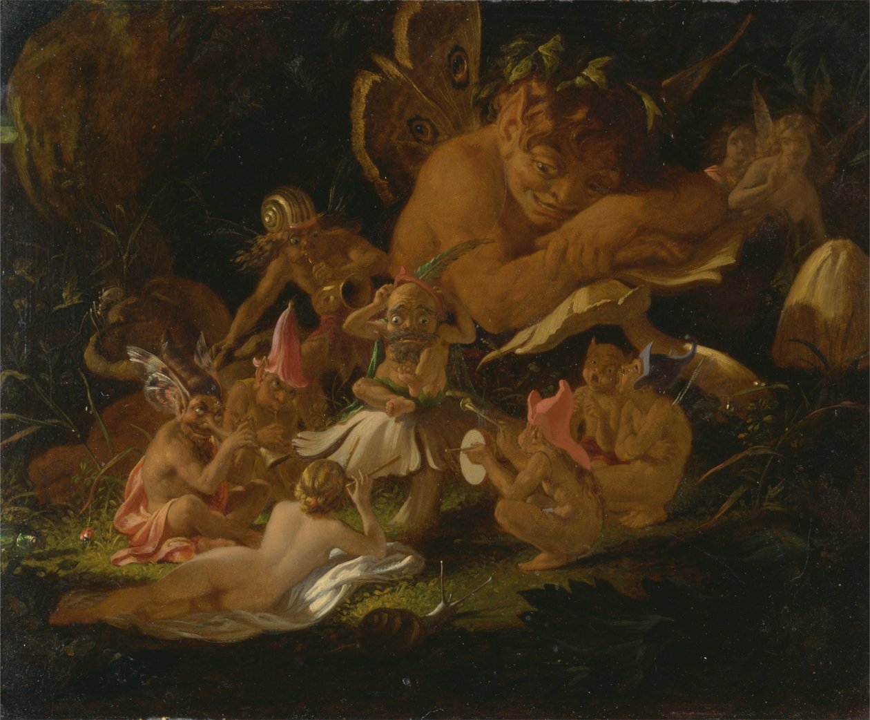 Puck en feeën, uit "Een midzomernachtsdroom". door Joseph Noel Paton