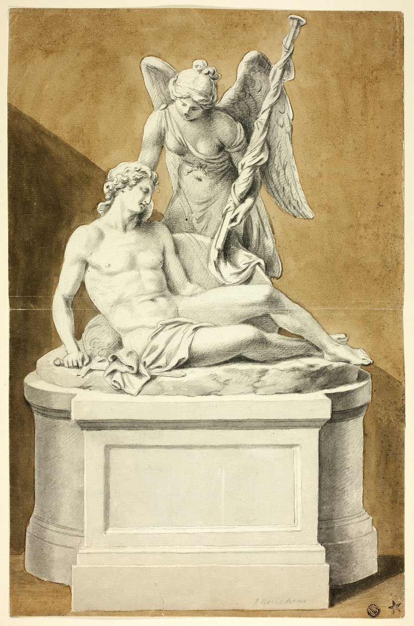 Monument met dode krijger en engel door Joseph Nollekens