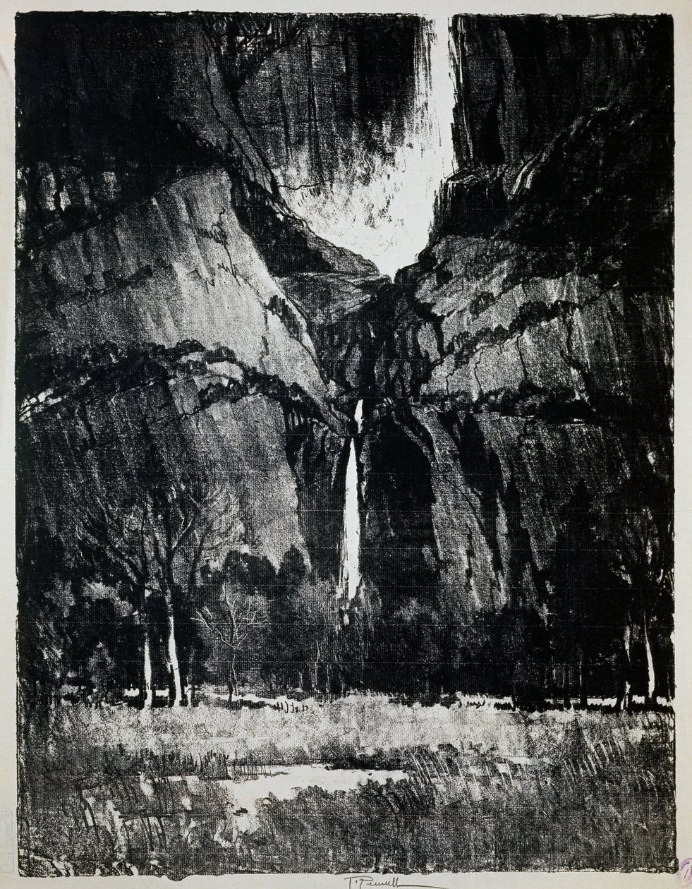 Aan de voet van de waterval, door Joseph Pennell (gravure) door Joseph Pennell