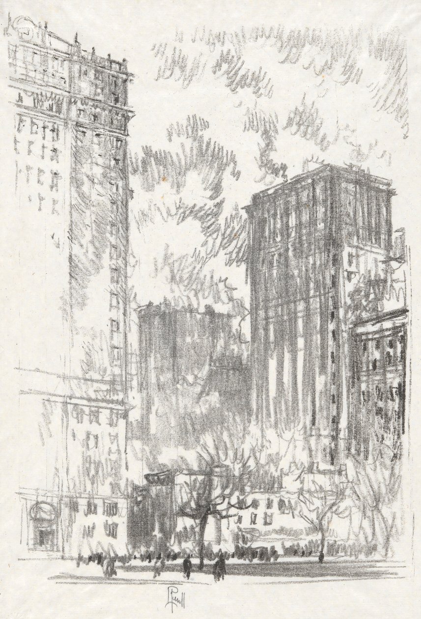 Battery Park, nr. 1 in Iconophile Club Collectie door Joseph Pennell