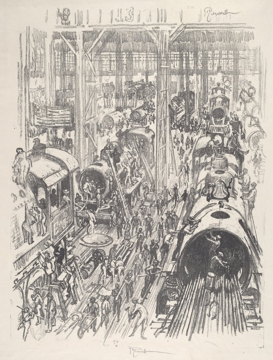 Motoren Bouwen voor de Geallieerden, 1917 door Joseph Pennell
