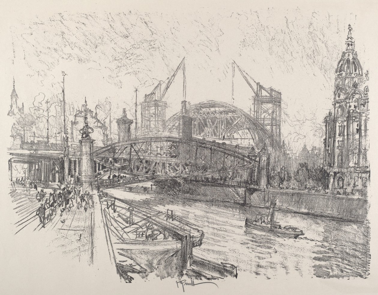 Bouw van het Freidrich-Strasse Station door Joseph Pennell