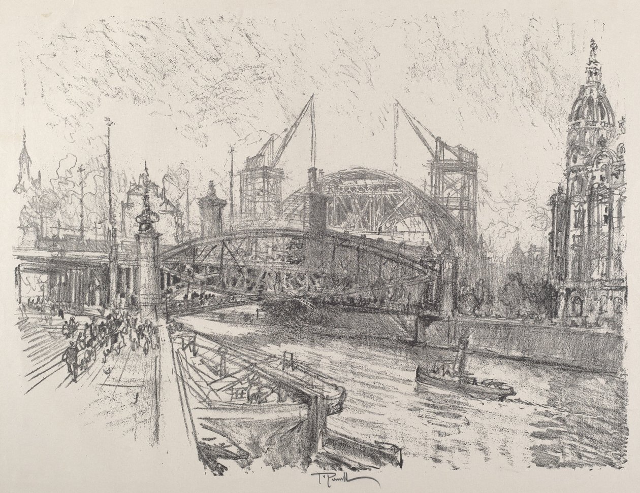 Bouw van het Freidrich-Strasse Station, 1921 door Joseph Pennell