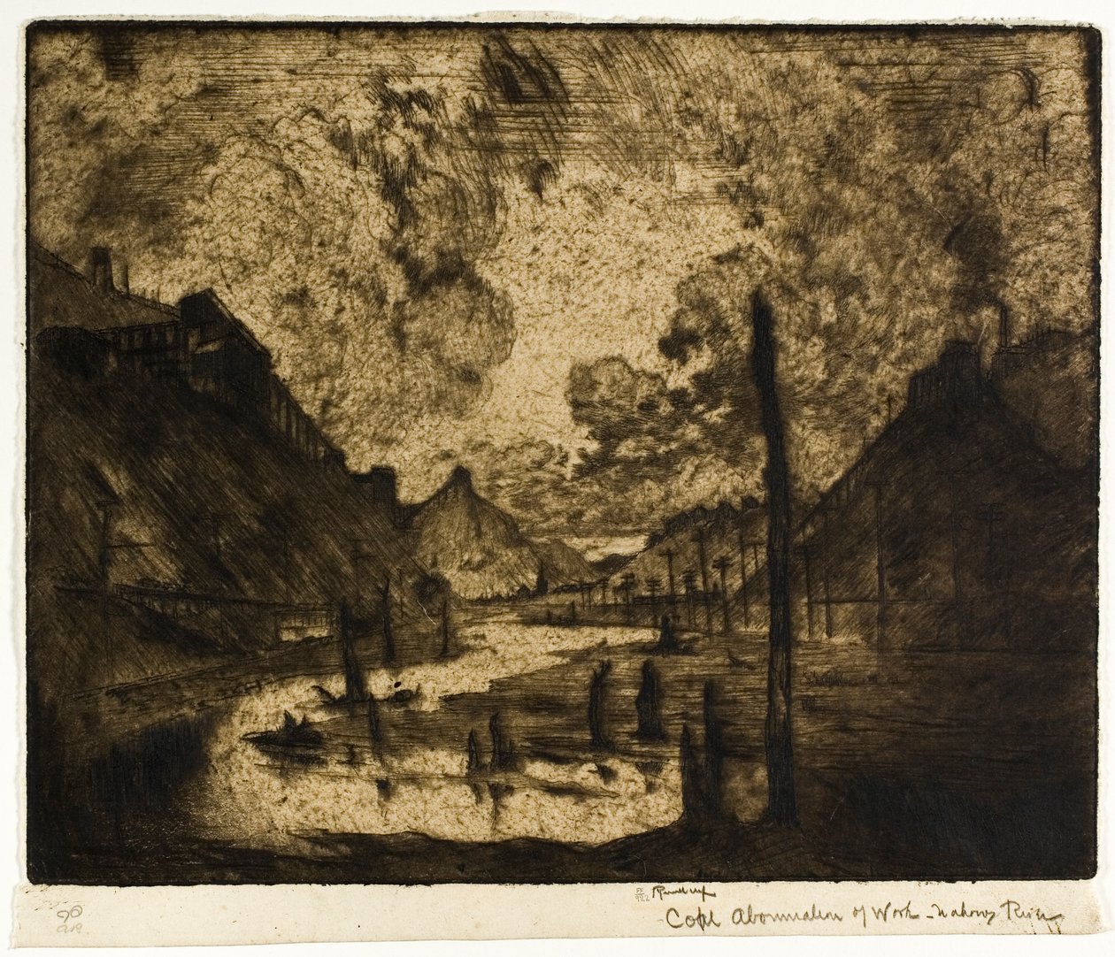 Steenkool - Gruwel van het werk, Mahanoy River door Joseph Pennell