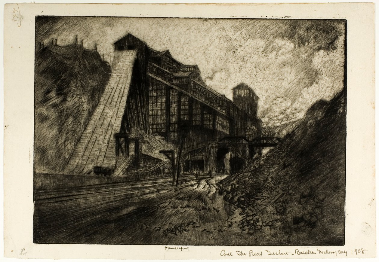 Steenkool - De grote hellingbaan, kolenbreker, Mahanoy City door Joseph Pennell