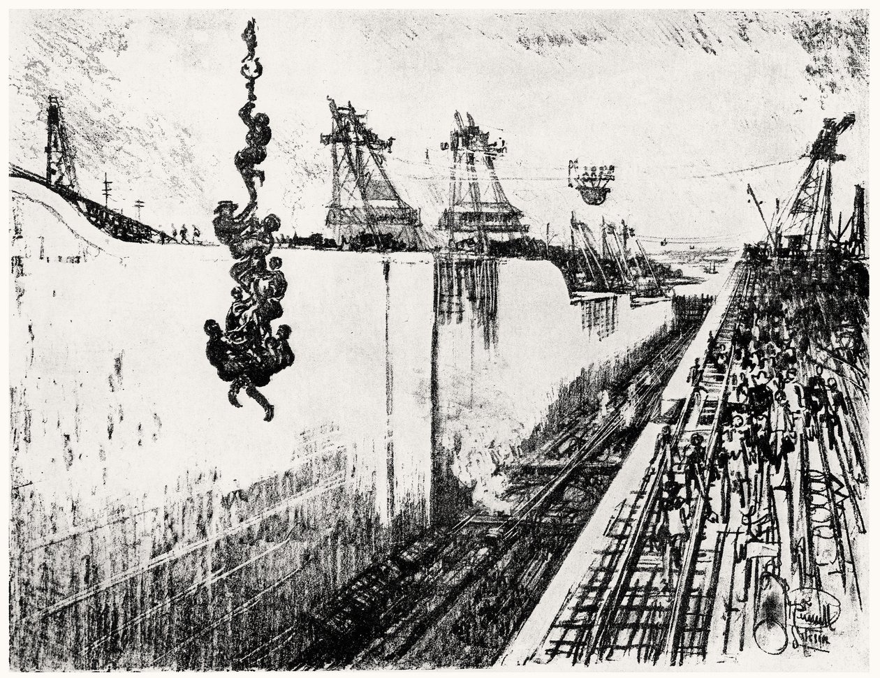 Etenstijd bij Gatun, plaat III uit Het Panamakanaal door Joseph Pennell door Joseph Pennell