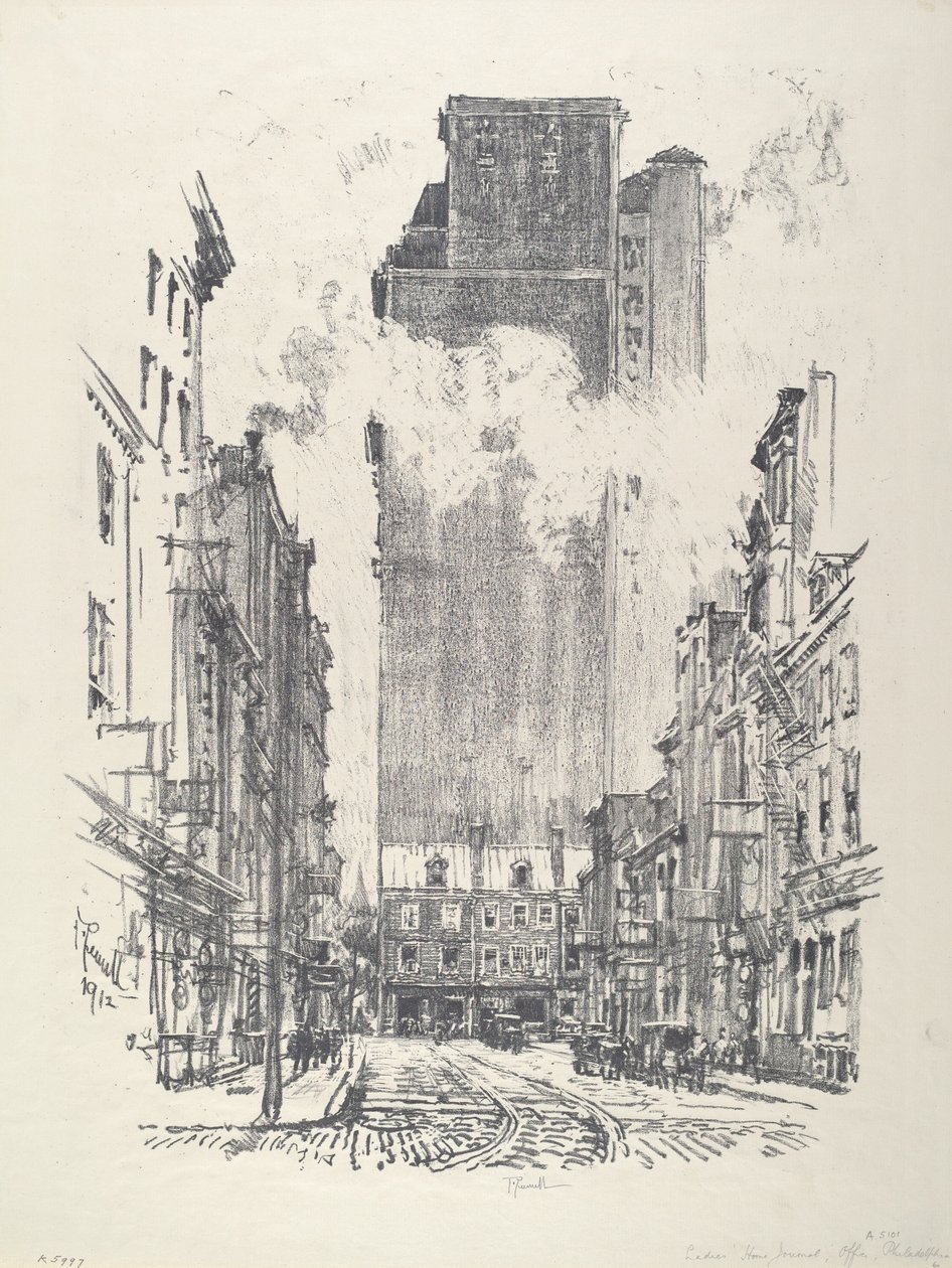 Down Sansom Street, 1912 door Joseph Pennell