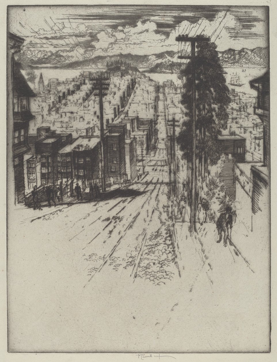 Heuvels op en af naar de Baai, San Francisco door Joseph Pennell