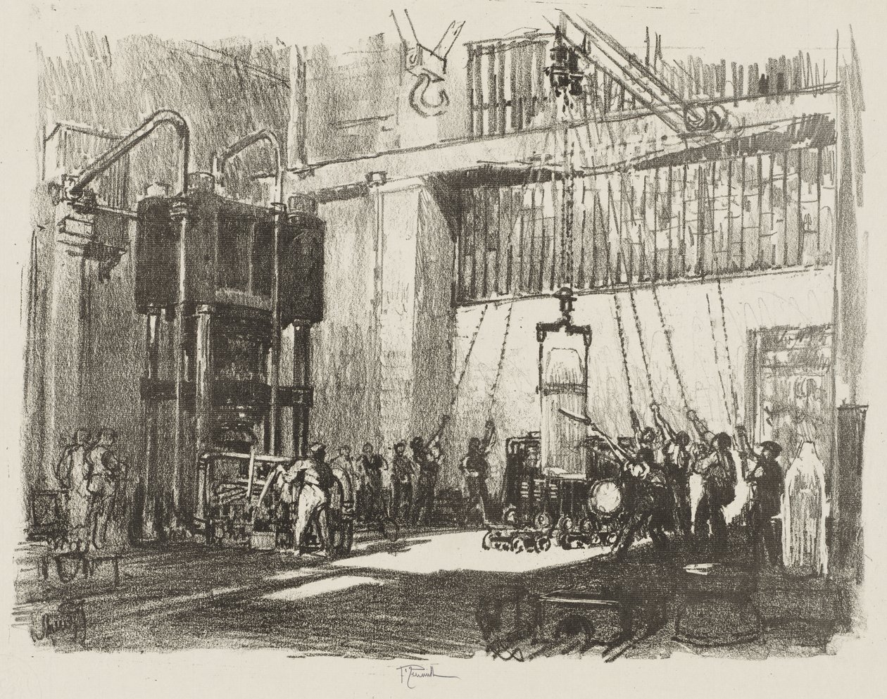 Engels Oorlogswerk: De Grote Granaat Bottelen door Joseph Pennell
