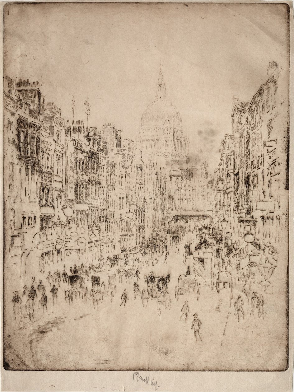 Fleet Street, naar St. Pauls, 1896 door Joseph Pennell