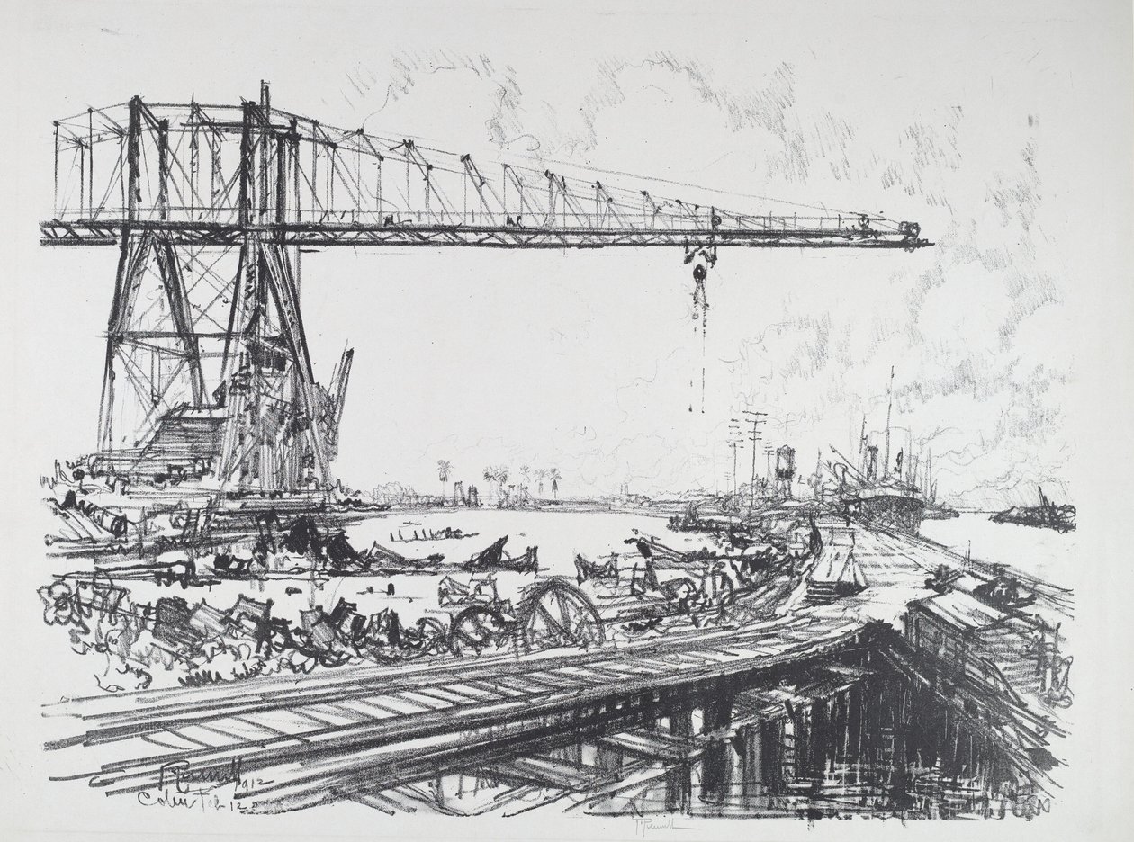 Frans Kanaal en Amerikaanse Kranen door Joseph Pennell