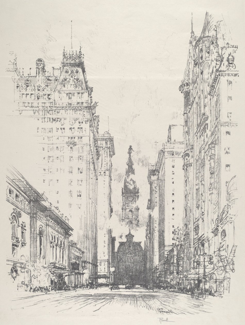 Broad Street vanaf Spruce Street, 1912 door Joseph Pennell