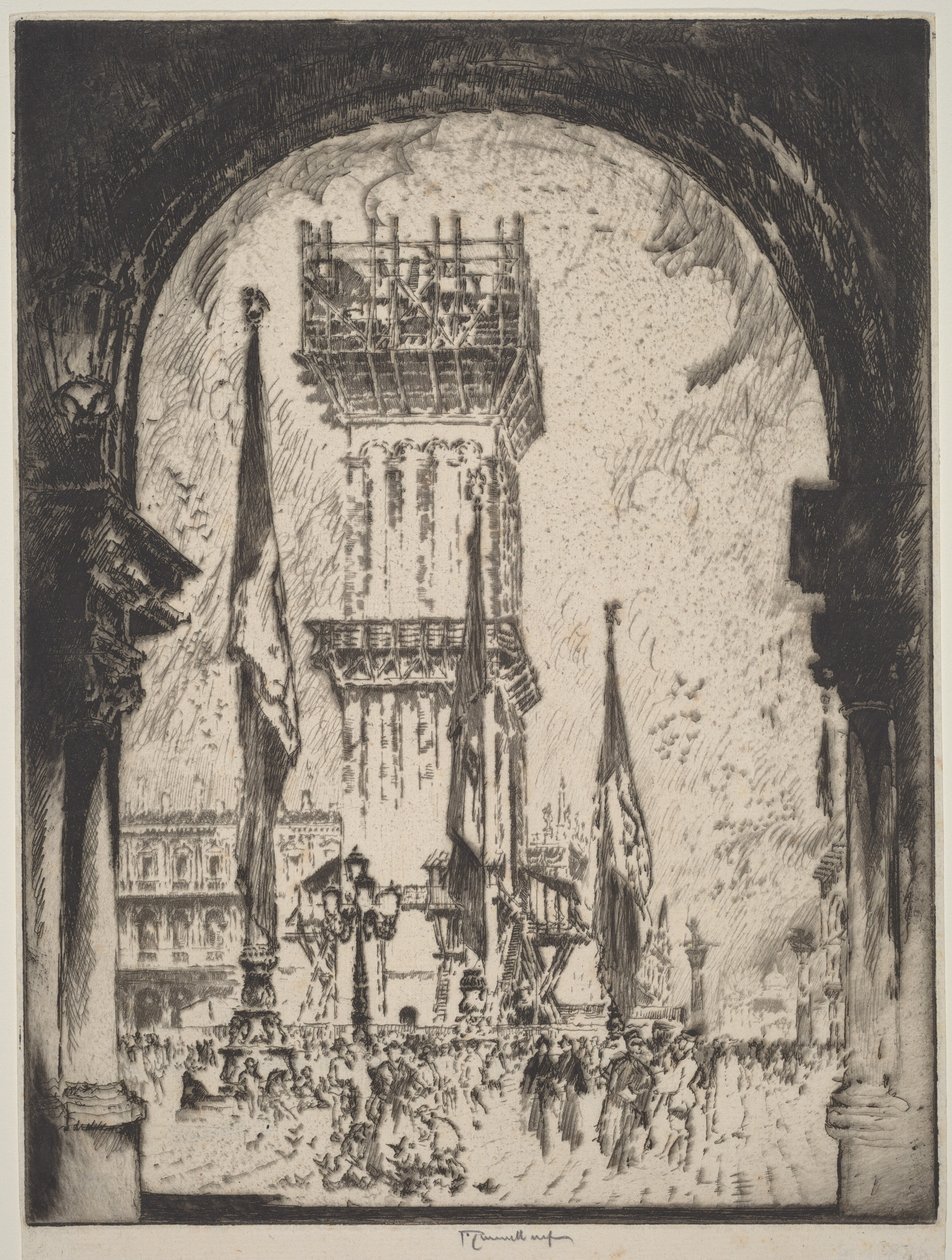 De herbouw van de Campanile, Venetië, nr. I door Joseph Pennell